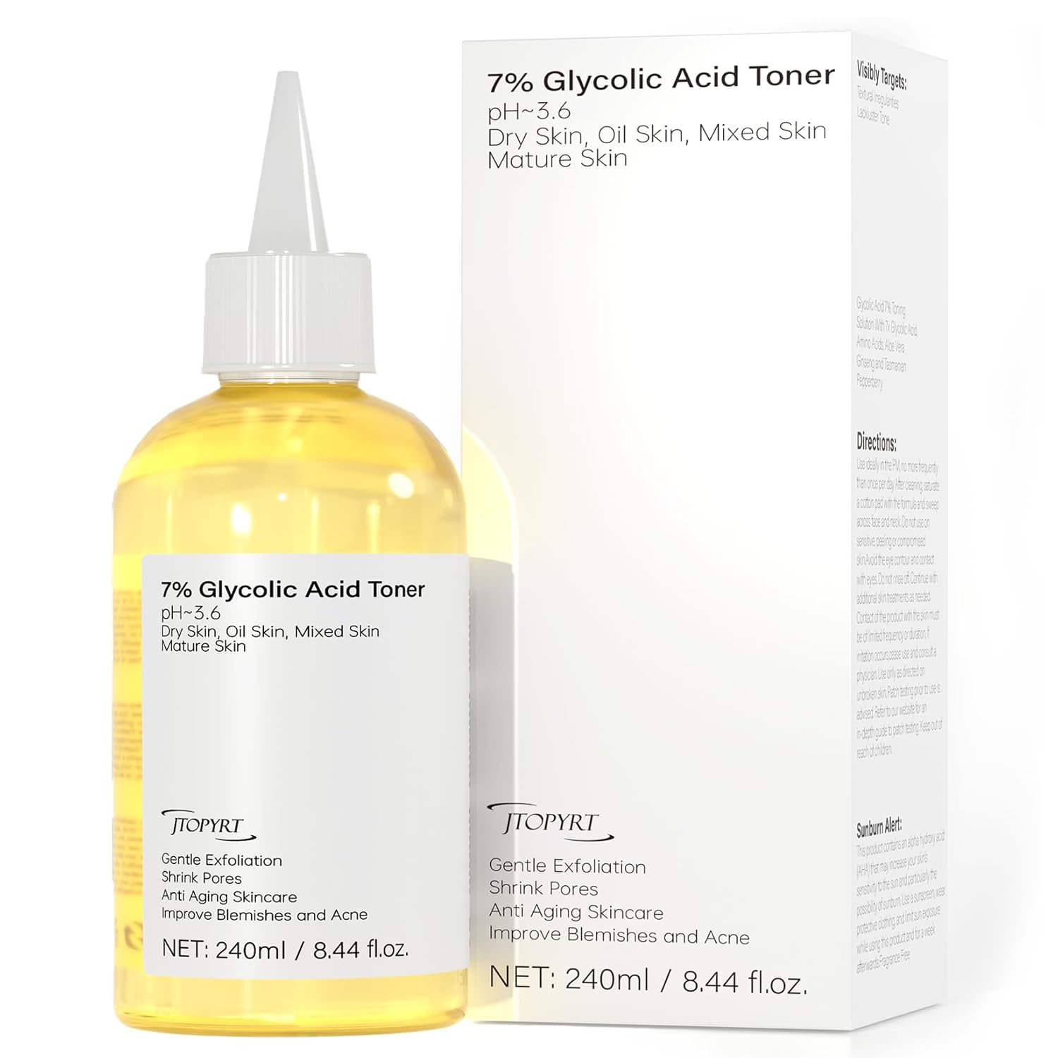Glycolic Acid 7% Exfoliating Toner: Glycolic Acid Toner Gently Exfoliates 240ml - Toning Solution Reduces Skin Blemishes