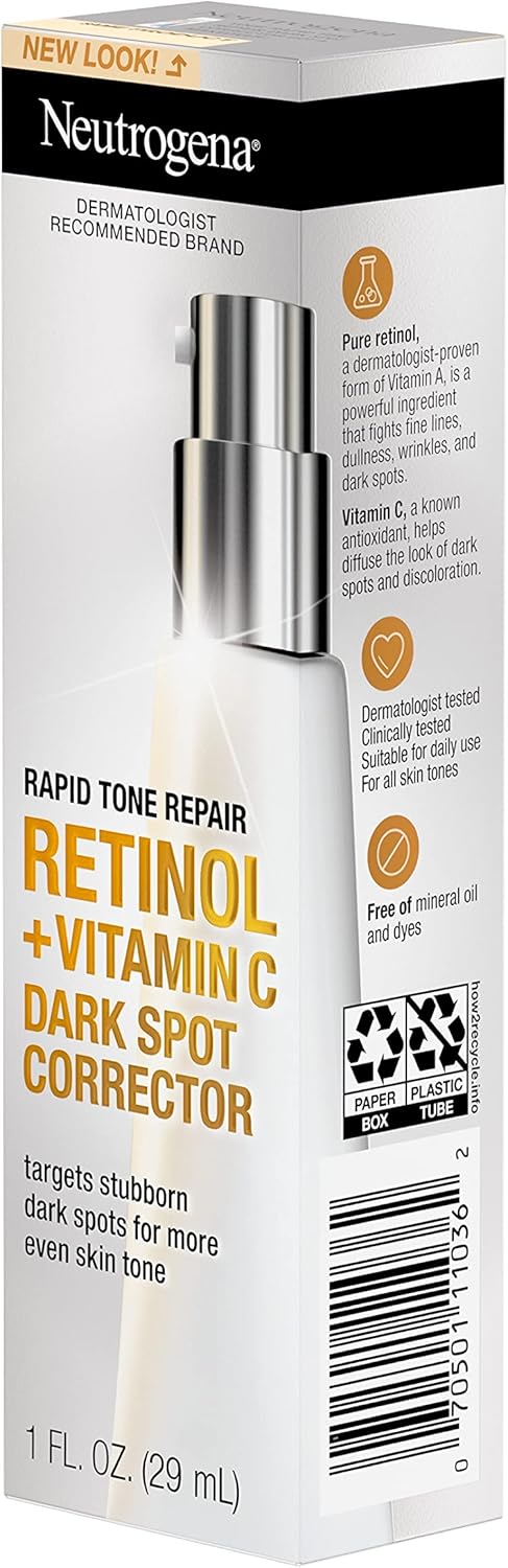 NEUtrogena Rapid Tone Repair Dark Spot Corrector Face Serum With Hyaluronic Acid, Retinol & Vitamin C, Daily Anti Wrinkle Retinol Serum & Dark Spot Corrector To Brighten & Even Tone, 1 Oz