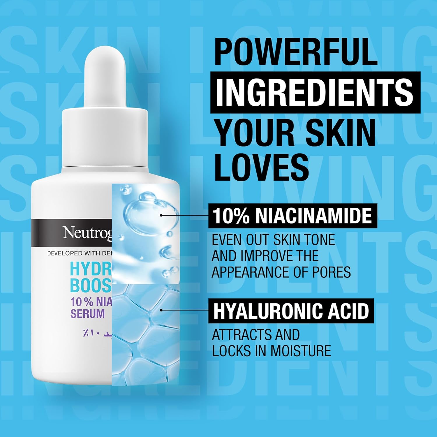 Neutrogena Hydro Boost 10% Niacinamide Face Serum, with Hyaluronic Acid, Visibly Brightens & Minimizes Pores in 4 Weeks, Hydrates in Just 1 Use, Fragrance Free, for All Skin Types, 30ml