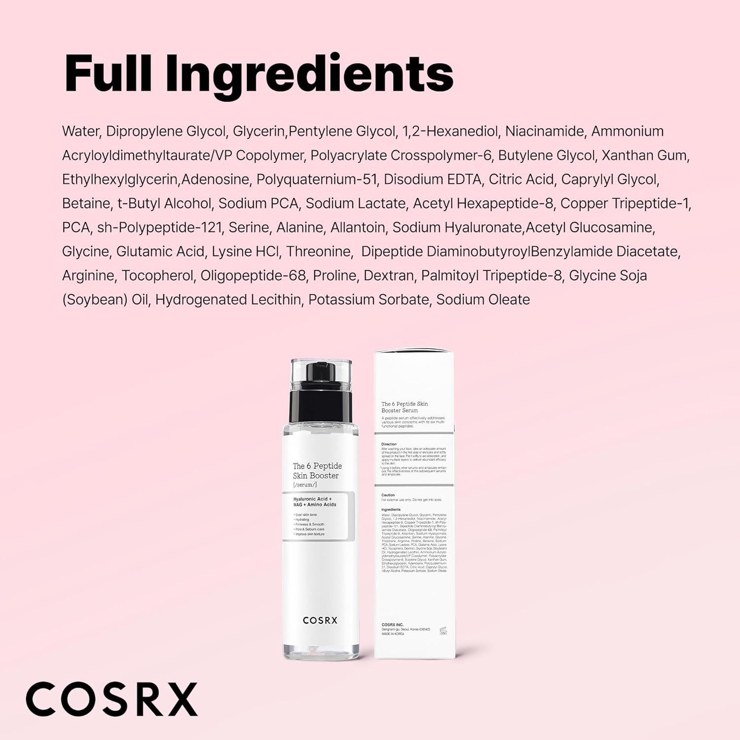 COSRX 6 x Peptide Collagen Booster Toner Serum 150 ml / 5.07 Fl.Oz, Skin Renewal Boosting Facial Essence, Niacinamide & Hyaluronic Acid for All Skin Types, Korean Skincare, Paraben Free