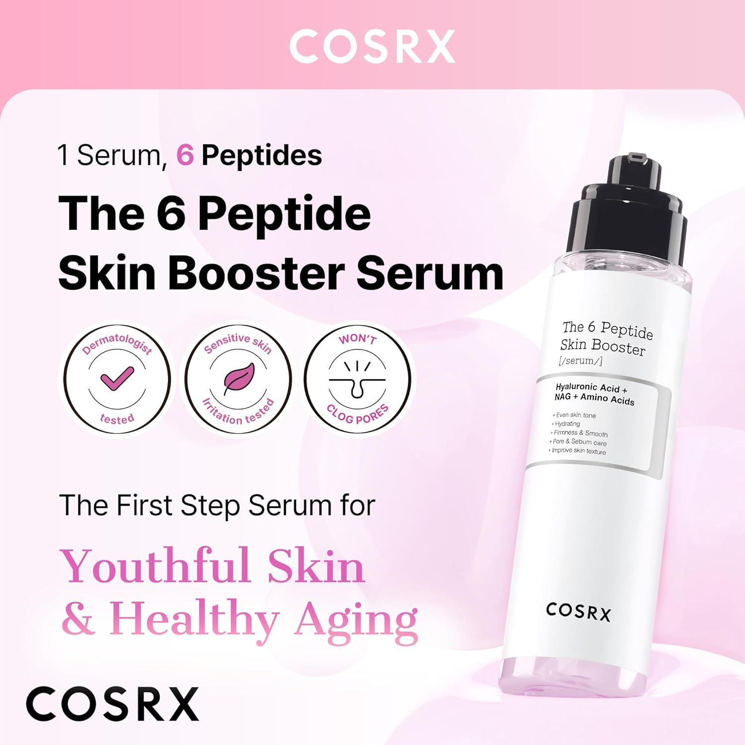 COSRX 6 x Peptide Collagen Booster Toner Serum 150 ml / 5.07 Fl.Oz, Skin Renewal Boosting Facial Essence, Niacinamide & Hyaluronic Acid for All Skin Types, Korean Skincare, Paraben Free